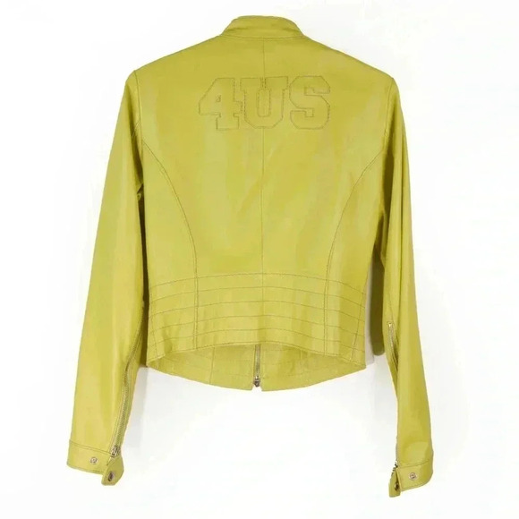 Cesare Paciotti 4US Lime Green Leather Moto Jacket - Picture 2 of 4